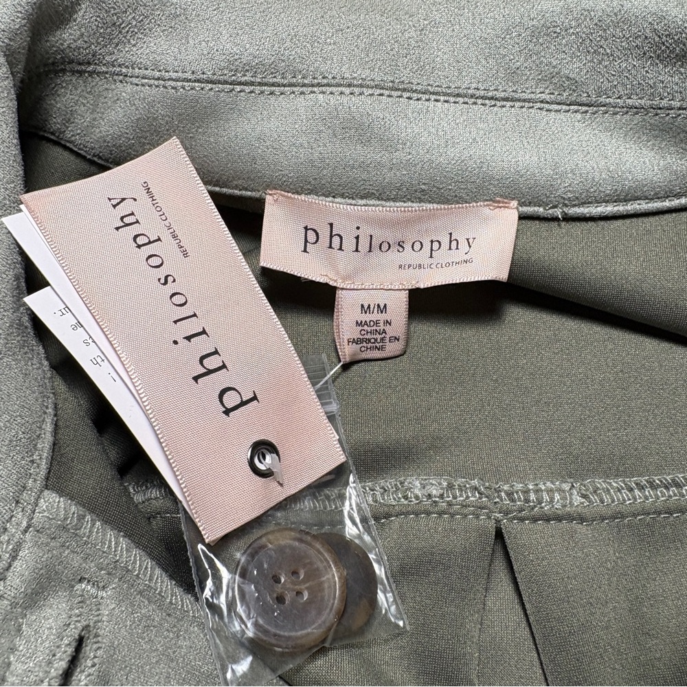 Philosophy Faux Leather Long Sleeve Shirt Jacket Cropped Shacket Women’s Size M - Picture 7 of 15